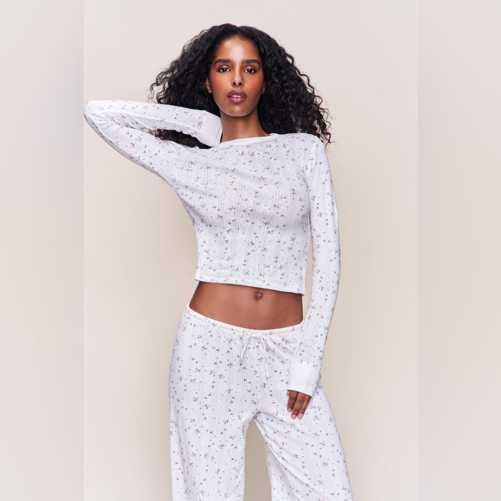 🆕 Danielle Guizio Intimates Honey Long Sleeve Fitted Top in Sweet Petal Small